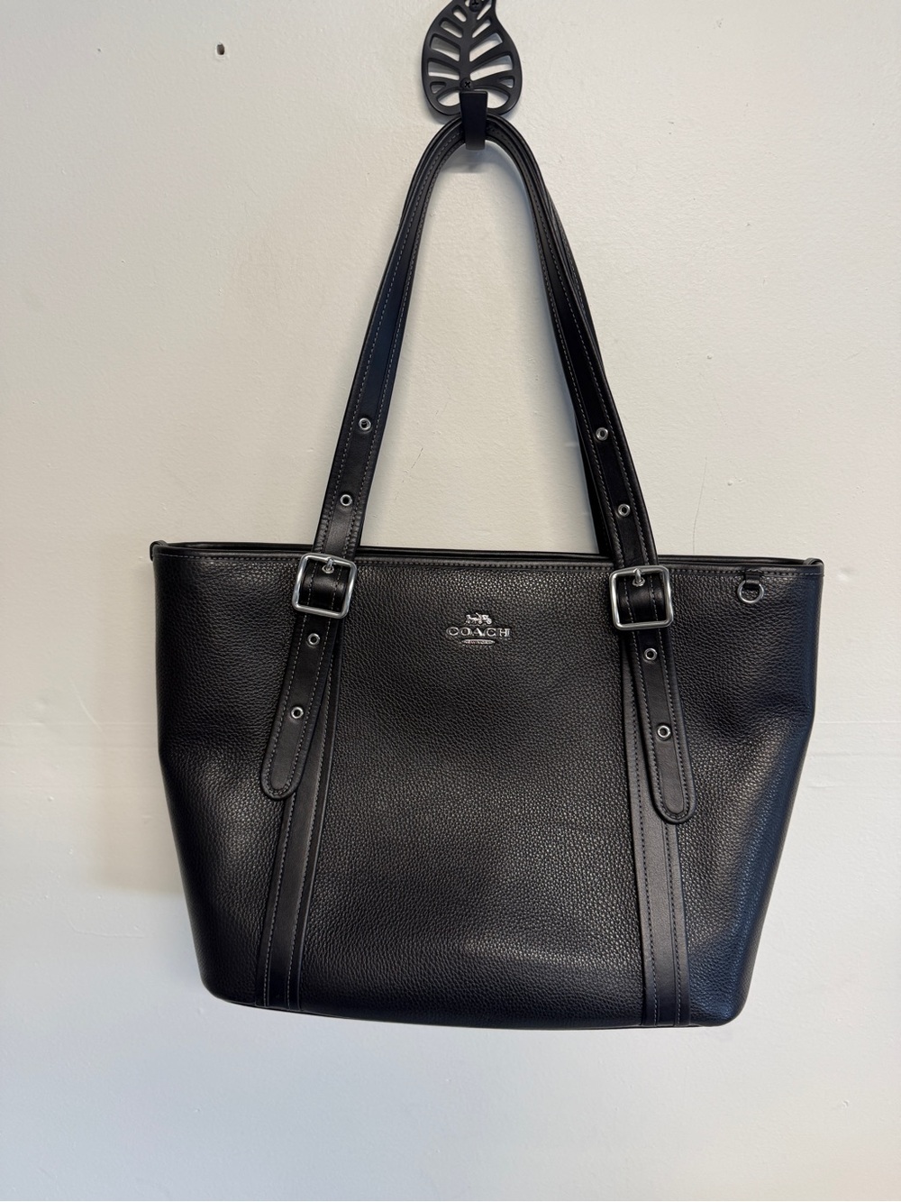 Coach Outlet Ashton Tote black refined pebble leather with silver hardware